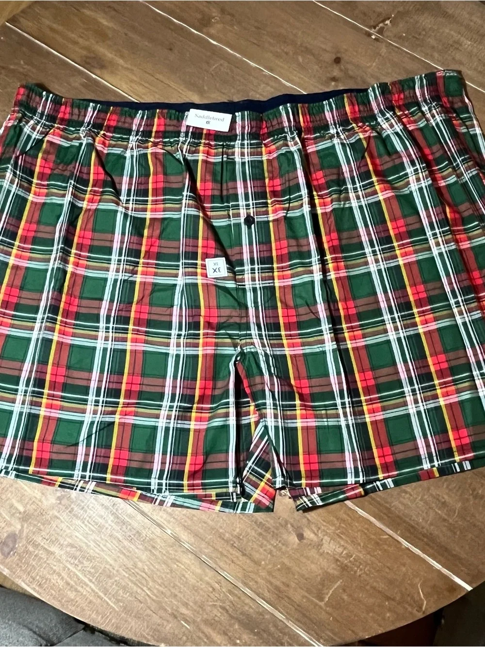 Saddlebred Christmas Tree print & Green Red Plaid Cotton Boxer Shorts - 2 Pack